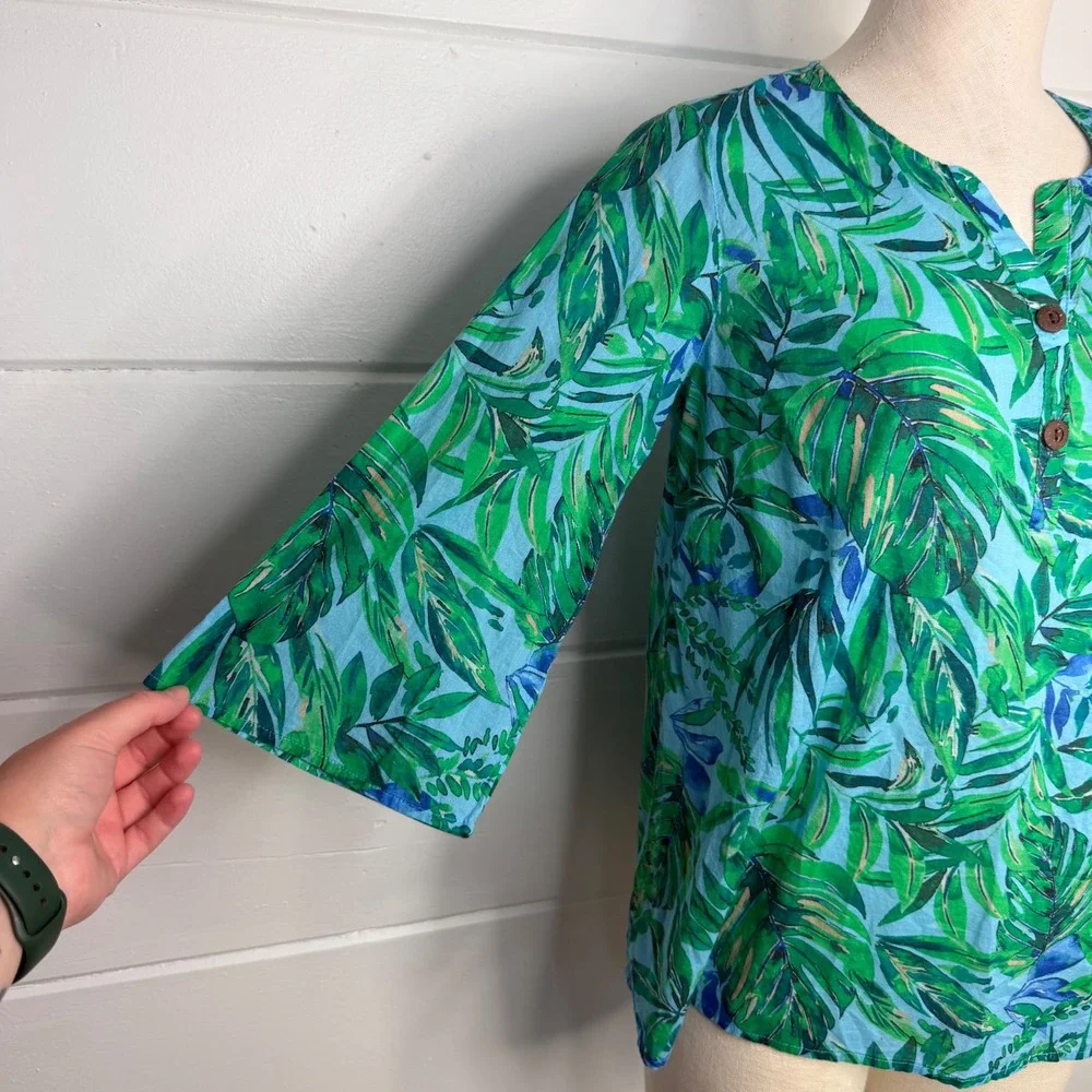 J. Jill Two Piece Set Small Green Blue Tropical Cruise Resortwear Matching